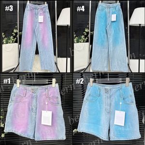 Pantalones vaqueros de mujer de moda de primera calidad, pantalones cortos de mezclilla, pantalones largos de Color degradado azul claro para mujer