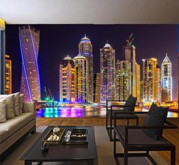 Dropship personnalisé 3d po peint peint dubai night View City Building Wall Mural Papers muraux Home Decor salon fond mur pa6071763