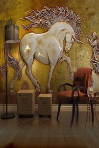 Livraison directe personnalisé toute taille abstraite 3D stéréoscopique Relief cheval Art peinture murale pour salon salle d'étude chambre peintures murales Wa8672233