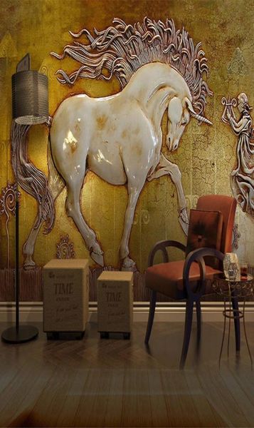 Dropship personnalisé n'importe quelle taille Résumé 3D Stéréoscopie Relief Horse Horse Art Wall Painting pour salon Salle Murales murales de chambre à coucher WA1356630