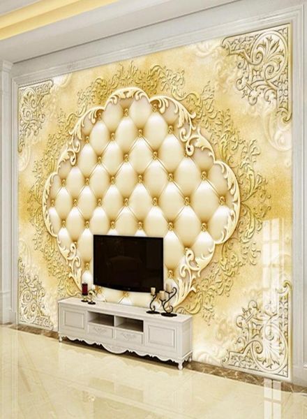 Dropship personnalisé Po papier peint Mural Style européen fleur motif bordure 3D paquet souple salon TV fond décoration murale Pa4846582