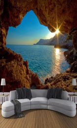 Dropship personnalisé Po papier peint 3D grotte lever du soleil bord de mer Nature paysage grandes peintures murales salon canapé chambre toile de fond décor mur 9725352