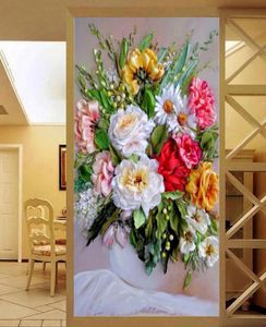 Livraison directe taille personnalisée entrée décoration murale papier peint Style européen Vase à fleurs peinture à l'huile salon couloir toile de fond Wall6308096
