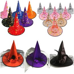 Chapeaux de fête Halloween Dropits pour la mascarade Dress Up Rose Mesh Tissu non tissé Chapeau de sorcière Divers styles C70816i