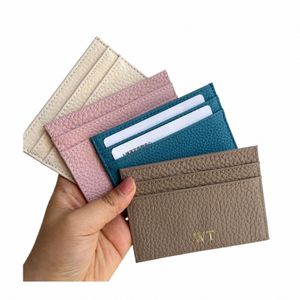 Dropship Mogrammed Initial Gretic Vow Leather Card Carte Men Slim Wallet Busin Bank Holder Women Credit Card Case E4W7 # #