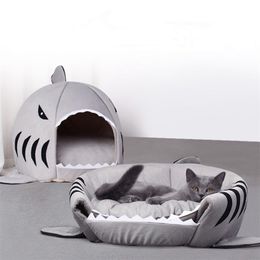 Livraison directe lit pour chat pour animaux de compagnie coussin doux chien maison requin pour grands chiens tente haute qualité coton petit sac de couchage articles de produit 211006268x