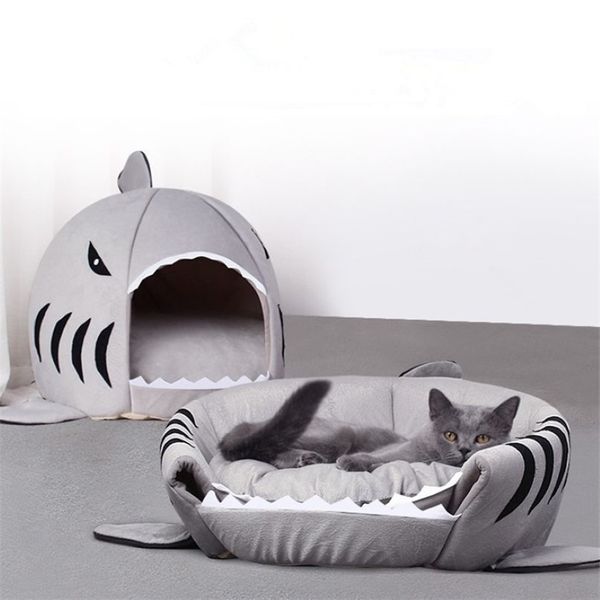 Livraison directe lit pour chat pour animaux de compagnie coussin doux chien maison requin pour grands chiens tente haute qualité coton petit sac de couchage articles de produit 211006256S