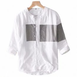 livraison directe !!Chemise à manches trois-quarts pour hommes, couture d'été, revers de couleur, pour un usage quotidien x2S1 #