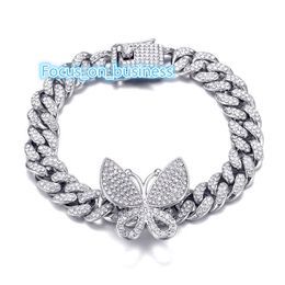 Dropship Women Silver Plating Sieraden Volledige Crystal Dimoand Hip Hop Enkle Chain Bracelet Ice Cubaanse enkelband Bracelet Butterfly