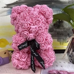 Drop 25cm40 cm Teddy Rose Bear Artificial Flower of Christmas Decoration for Home Valentines Women Gifts Y201020