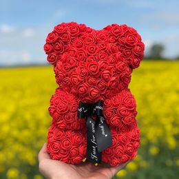 Dropshipping 25 cm Teddy Rose Bear Kunstbloem Rozen van Beer Kerstdecoratie voor Thuis Valentijnsdag Dames Dames Geschenken Decoratieve Bloemen Kransen