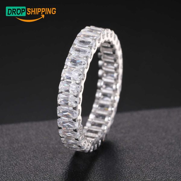 Dropshipping 4*2mm Baguette Moissanite anillo de eternidad 925 Plata de Ley Vvs Mossanite diamante compromiso joyería moda mujer