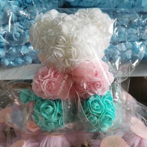 Home Decor 25cm Teddybeer Van Rose Kunstbloemen PE Rose Beer Voor Vrouwen Valentines Wedding Christmas Gift met Doos Y0104