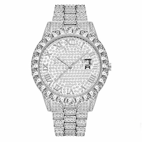 Livraison directe gros diamant rouge hommes montres haut 18K montre en or hommes en acier inoxydable lien analogique meilleure montre-bracelet à Quartz