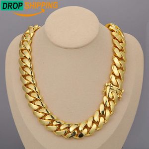 Livraison directe Cubana lourd hommes 20mm 18k plaqué or chaîne à maillons cubains de luxe Miami Hip Hop bijoux collier ras du cou