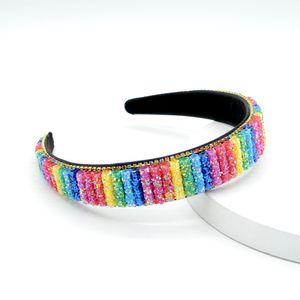 Dropshipping Mode Hoofdband Prachtige Regenboog Kleur Haar Stichs Kleur Handgemaakte Beaded Wide Rand Rhinestone