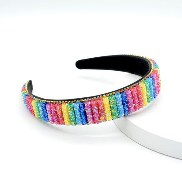 Livraison directe bandeau de mode magnifique couleur arc-en-ciel cheveux Stichs couleur à la main perlé large bord strass