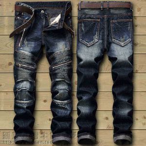 Jeans pour hommes Dropshipping Mode New Biker Jeans Hommes Distressed Stretch Ripped Hip Hop Slim Fit Hos Punk Denim Coton Pantalon H220718