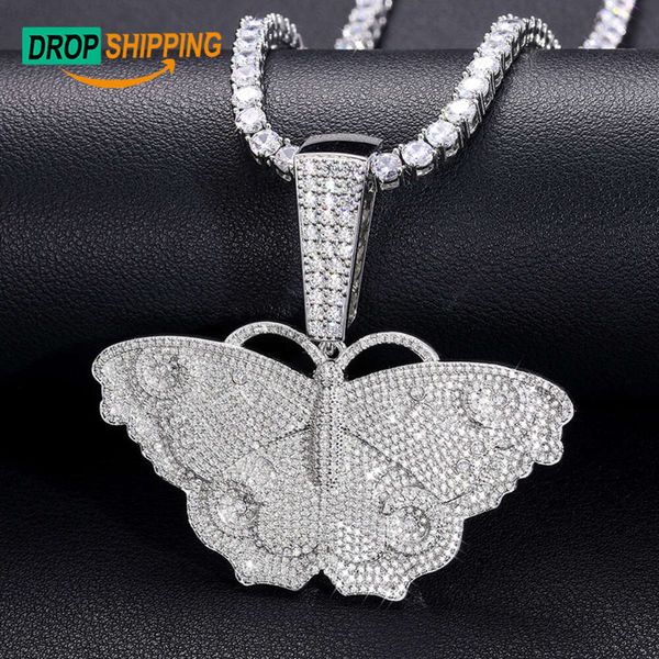 Dropshipping joyería fina de Hip Hop Plata de Ley 925 Vvs Moissanite diamante helado mariposa colgante collar para hombres y mujeres