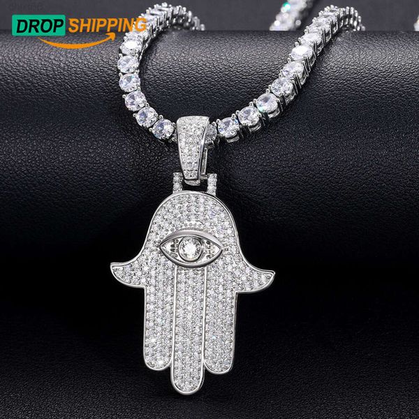 Dropshipping joyería fina Plata de Ley 925 Vvs Moissanite Bling Iced Out Evil Eye Hamsa colgante de mano para hombres y mujeres