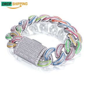 Dropshipping Glow in The Dark 18mm Emaille Plated 925 Sterling Zilver Vvs Moissanite Iced Out Cubaanse Link Armband voor mannen