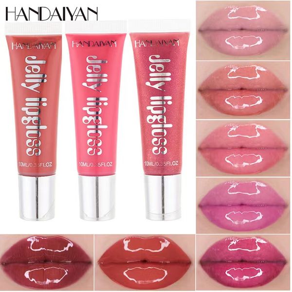 Dropshipping Handaiyan Jelly Lip Gloss Húmedo brillante brillo brillante lápiz labial líquido transparente de labios cosméticos tinte de labio herramienta de maquillaje