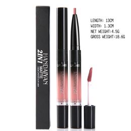 Dropshipping Handaiyan Nieuwe Aankomst 2 in 1 Matte Lip Gloss Lip Liner Potloden 14 Kleur Waterdichte Langdurige Pigmenten Naakt Kleuren Pen