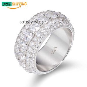 Dropshipping hoogwaardige pass diamant tester 5 rijen vvs moissaniet diamanten vingerring 925 sterling zilveren hiphop sieraden