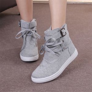 Dropshipping Hot Herfumn Women Boots Casual Canvas Shoes Woman Flats Solid enkellaarzen Black Gray Platform schoenen Woman 201102