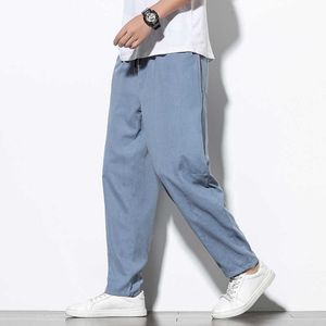 Livraison directe pantalons de survêtement masculins Joggers automne coréen hommes coton lin pantalons de survêtement amples hommes solide Harajuku Streetwear sarouel X0723