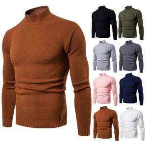 Hommes hiver couleur unie pull à col roulé hommes vêtements marque tricoté pull pull homme