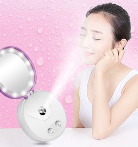 Dropshipping Nano Brume Pulvérisateur Facial Vapeur Led Miroir De Maquillage Portable USB Banque D'alimentation Mini Hydratant Visage Corps Spray Soins De La Peau