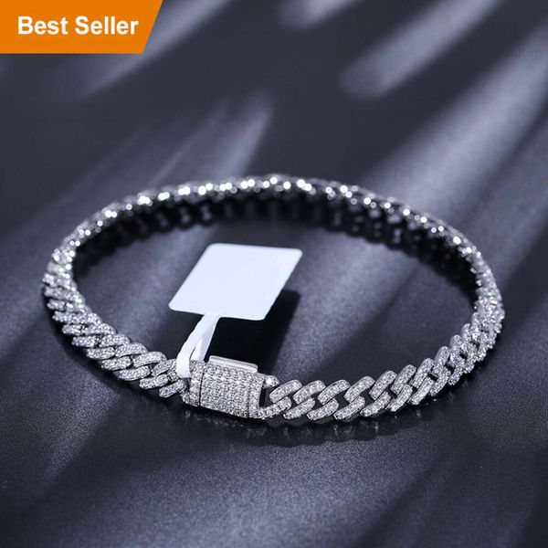 Dropshipping en ligne best-seller 6mm 925 Sterling Silver VVS Moisanite Diamond Iced Out Cuban Link Chain Bracelet for Men Women Women