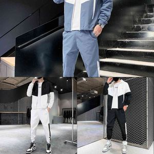 Livraison directe Patchwork Hip Hop décontracté hommes ensembles 2021 Style coréen 2 pièces ensembles vêtements hommes Streetwear Fitness homme survêtement X0610