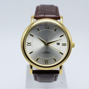 Dropshipping quartz lederen band heren designer horloge 40 mm gouden kast luxe automatische datum analoge heren horloges cadeaus voor heren polshorloge