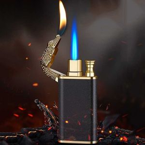 Dropshipping VIP Link Creative Dragon Double Fire Lighter Jet Flame Open Windproof Inflatable Crocodile Men's Gift SXAR