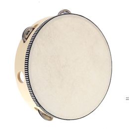 Drum 6 inches Tamboerijn Bell Hand Held Tambourine Birch Metal Jingles Kids School Musical Toy KTV Party Percussion Toy CCE12167
