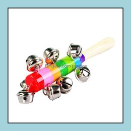 Drums Musical Novelty Gag Toys GiftScolorf Wooden Bell 10 Percussion String of Bells Ringing Orff Instruments Ratles Safety Noice Maker F