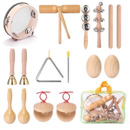 Drums percussie 11pcs kinderen hand percussie -instrumenten kit draagbare kinderen muziekverlichting muziekinstrumenten set