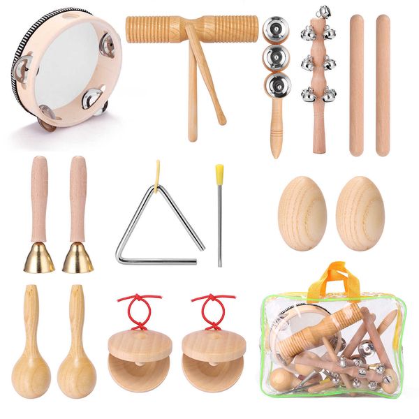 Tambores de percusión 11 piezas Kit de instrumentos de percusión de mano para niños Juego de instrumentos musicales de iluminación de música portátil para niños