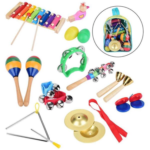 Batería Percusión 12 piezas Instrumentos musicales para niños pequeños Juego de xilófono de madera Juguetes de percusión para niños Instrumentos para niños Educación preescolar