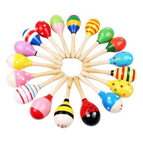 Tambores de percusión 1 Uds Maracas de madera coloridas bebé niño instrumento Musical sonajero fiesta niños regalo juguete juguetes para niños pequeños