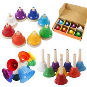Drums Percussion 8-Note Hand Bell Children Music Toy Rainbow Percussion Instrument Set 8-Tone Bell Rotating Rattle Beginner Educational Toy Gift 230227