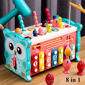 Drums Percussion Baby Montessori Toys Magnetic Fishing Owl Cube Learning Educational Clock Kids Hammer Game with Music Puzzle for Piano Gift 230410