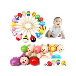 Tambours Percussion Jouets pour enfants Hochets en bois Maraca en bois Bébé Shaker Éducatif Enfants Fête Outils musicaux Hochet Ball Mticolor Cartoon H Dhcjg