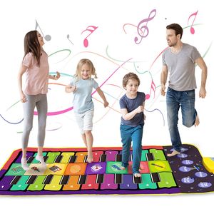 Drums Percussion Kids Musical Piano Mat Duet Keyboard Play Mat 20 Keys Floor Piano with 8 Instrument Sound 5 Paly Modes Dance Pad Educatinal Toys 230227