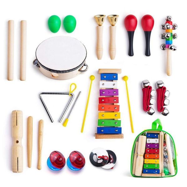 Batterie Instruments de musique à percussion pour tout-petits avec sac de transport 12 en 1 Ensemble de jouets à percussion pour enfants avec xylophone Rhythm Band Tambourin 230410