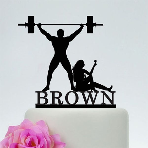 Drunk Bride and Weight lifting Groom cake topper Funny Last NameCustom Cake Topper Wedding Decoration 220618