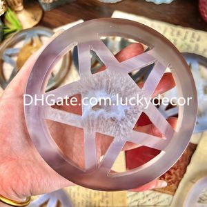 Druzy Agate Geode Pentacle Arts and Crafts Hand gesneden natuurlijke kwarts kristal pentagram bol stand balhouderbescherming symbool vijfpuntige ster Wicca Tool