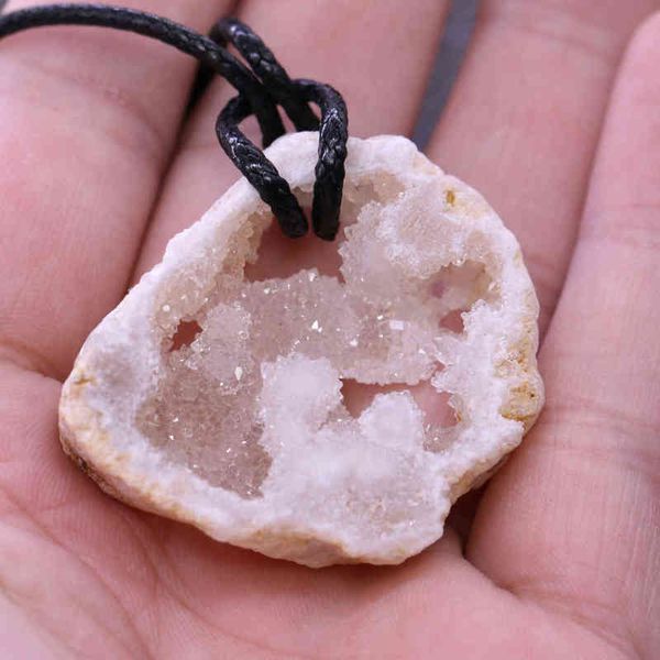 Druzy Agates Collier pour Femmes Hommes Cristal Quartz Tranche Pendentif Colliers Charmes Fil Ciré Pierre Naturelle Pendentif 30x40mm G1206